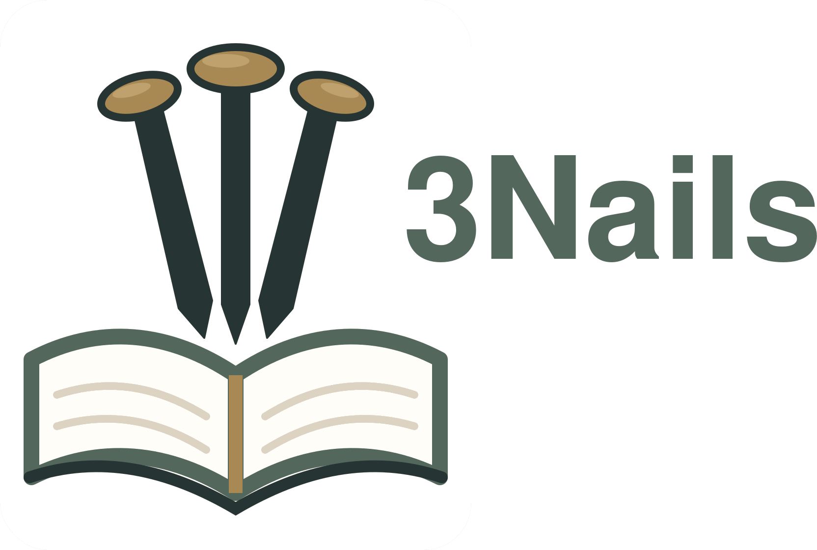 3Nails: three nails rising from an open Bible